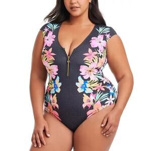 Bleu by Rod Beattie Plus Size Border-Print Sweet Escape Swimsuit Size 20W 0670